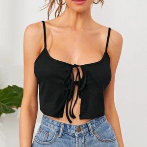 Black Tie Front Rib-knit Cami Top